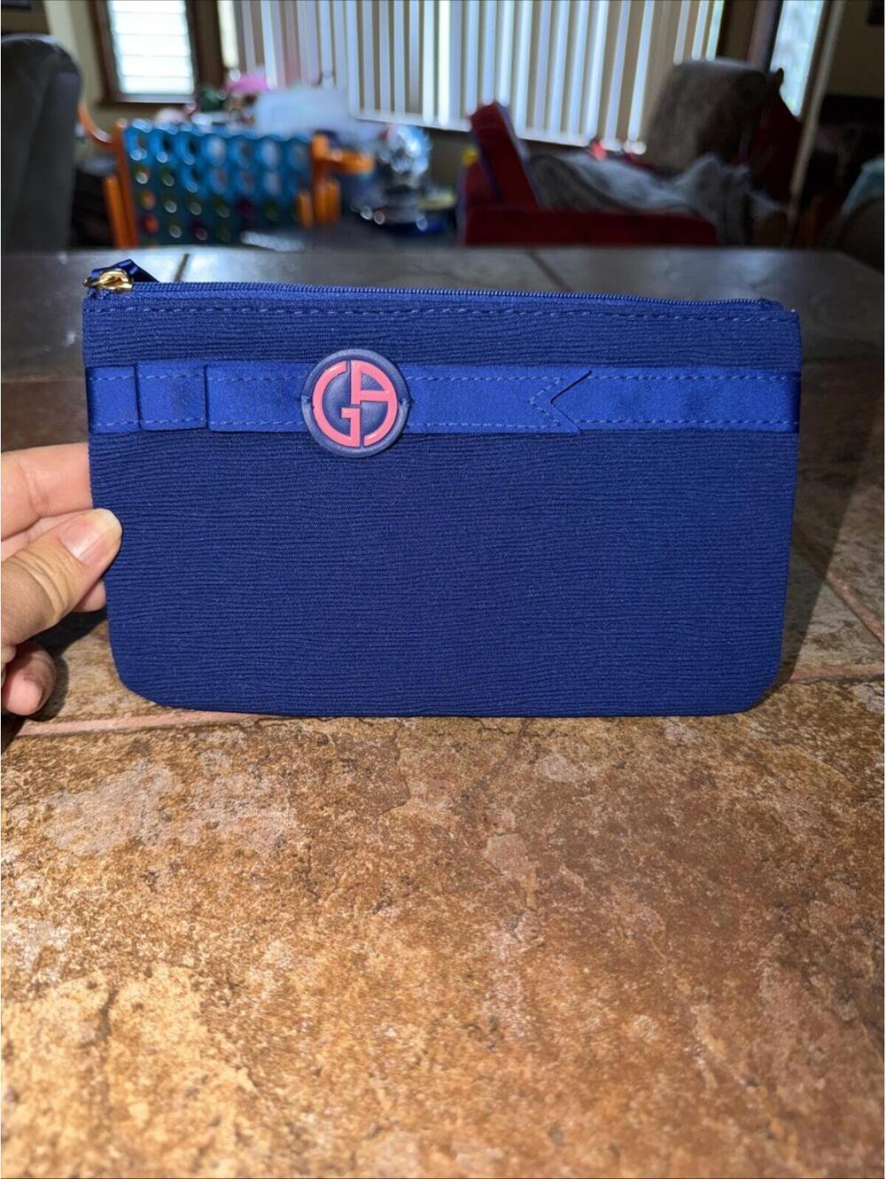 Giorgio Armani Beauty blue pink logo bow Makeup cosmetic Bag Pouch clutch NEW